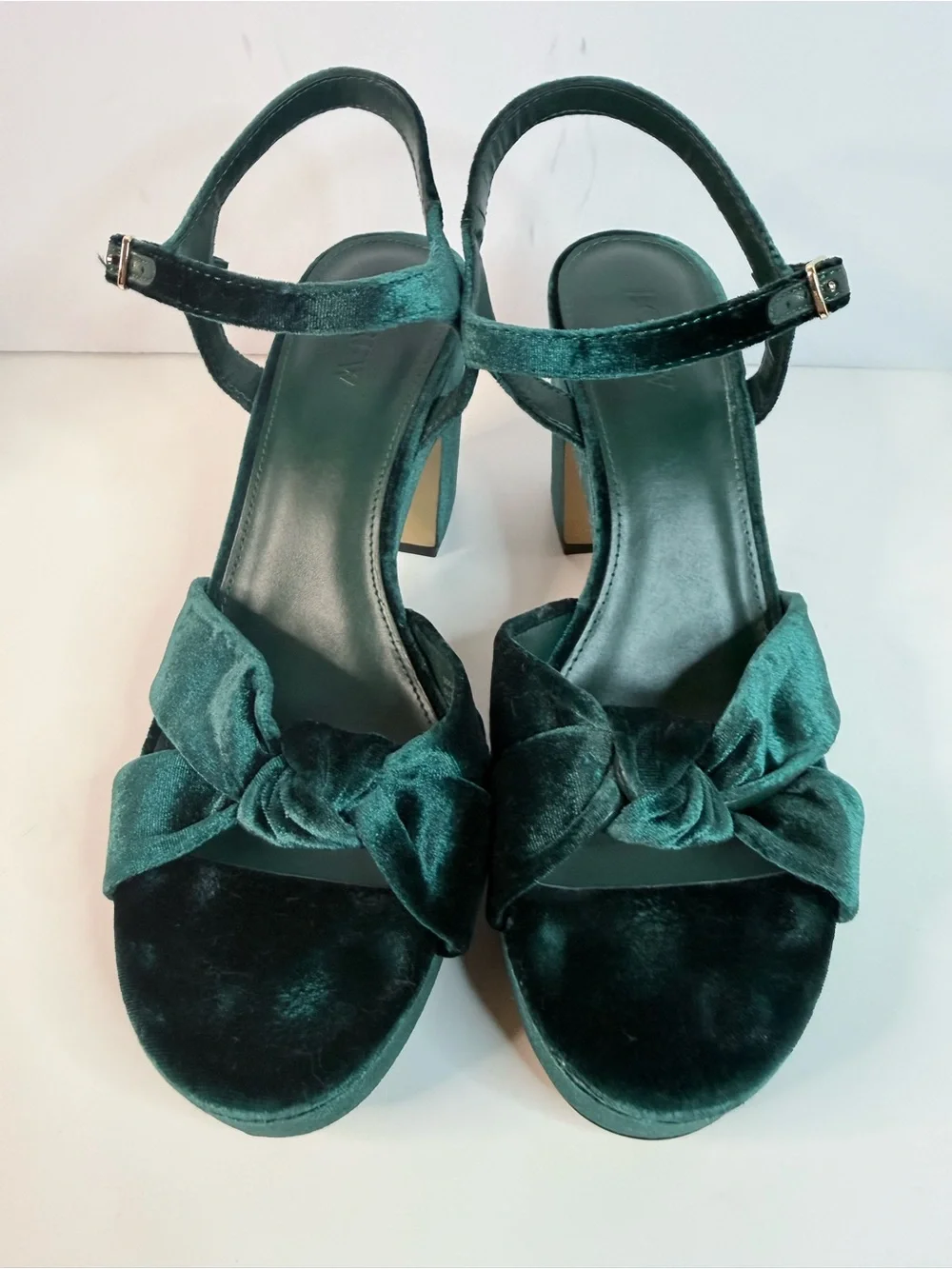 J. Crew Emerald Green Velvet Platform Sandals Bow Sandals Size 9